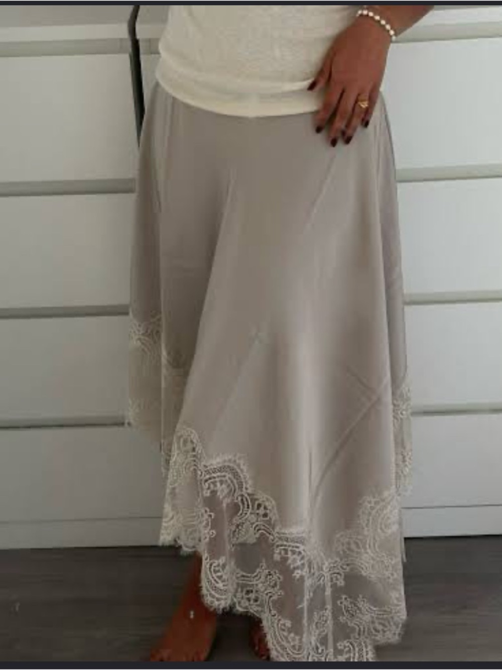 NAKD fashion Women’s Lace Hem Midi Skirt in Light Gray